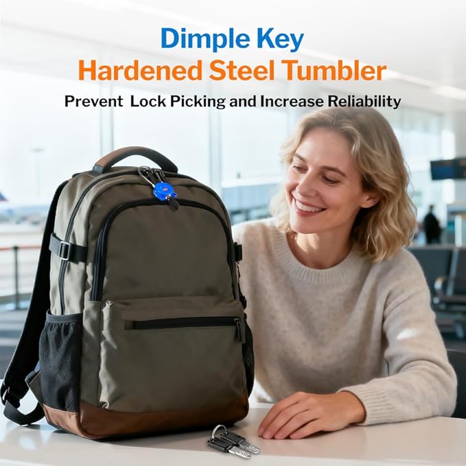 Forge TSA Approved Luggage Locks Ultra-Secure Dimple Key Cable Locks for Travel with Zinc Alloy Body- 2 Blue Locks