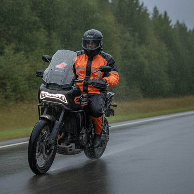 Milwaukee Leather MPM9510 Men's Black Water-Resistant Motorcycle Rain Suit with Hi Vis Reflective Tape