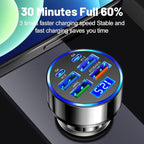 USB C Car Charger Adapter with Voltmeter Compatible with iPhone 16 15 14 13 12 11, Android, Samsung, 120W 6 in 1 Multi-Port Super Fast Charging Cigarette Lighter USB Charger