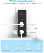 Surge Protector Outlet Extender with Rotating Plug, 6 AC Multi Plug Outlet with 3 USB Ports (2 USB C), 1800J Wall Charger Swivel Power Adapter with Spaced Outlet Splitter for Home Office Dorm, Black