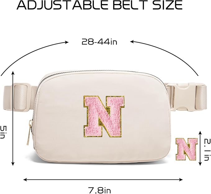 Gitus Belt Bag Fanny Pack Crossbody Bags with Initial Letter Patch Cute Stuff Birthday Gifts for Teenager Girls Trendy Preppy Stuff for Teen Girls(Beige-N)