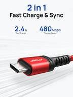 JSAUX Micro USB Cable for Android, (2-Pack 6.6FT) Micro USB Android Charger Cable Nylon Braided Cord Compatible with Galaxy S7 S6 J7 Edge Note 5, Kindle. MP3 and More-Red