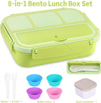 shell and turtle Bento Box Adult Lunch Box, Lunch Containers for Kids Girls Boys with 4 Compartments, Lunchable Food Container with Utensils, Sauce Jar, Muffin Liners, 40 Oz/5 Cup, Bright Green