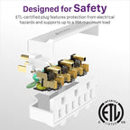 Fosmon 3 Outlet Adapter, 3 Way Rotating Outlet Plug Adapter, Swivel Plug Outlet 90 Degree Right Angle Plug Adapter, 3 Way Rotating Wall Extender