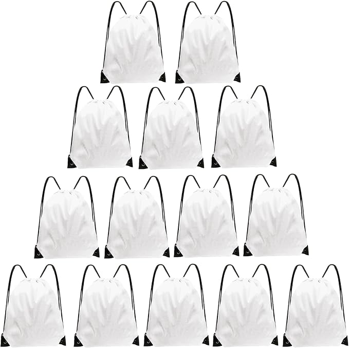 Grneric Drawstring Bags Bulk 14 Pcs Drawstring Backpack Bulk Cinch Bag Sackpack for Men Women Gym (White)