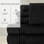 CASA COPENHAGEN Zero Twist 6Pcs 100% Egyptian Cotton Large Designer Towels Gift Set- Dark Black, 600 GSM, 2Bath 2Hand 2Washcloths, Bath Towels for Bathroom Set for Women & Men
