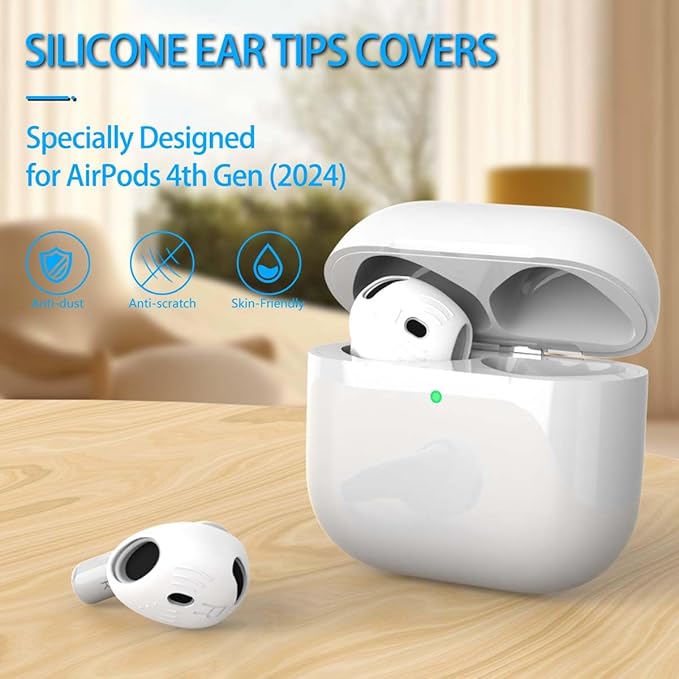 5 Pairs Ear Tips Cover for AirPods 4 Earbuds, Silicone AirPod 4 Ear Cover Anti Slip Ultra Thin Soft Air Pod 4 Accessories Compatible for Air Pods 4th Generation 2024 [Fit in Charging Case] - White