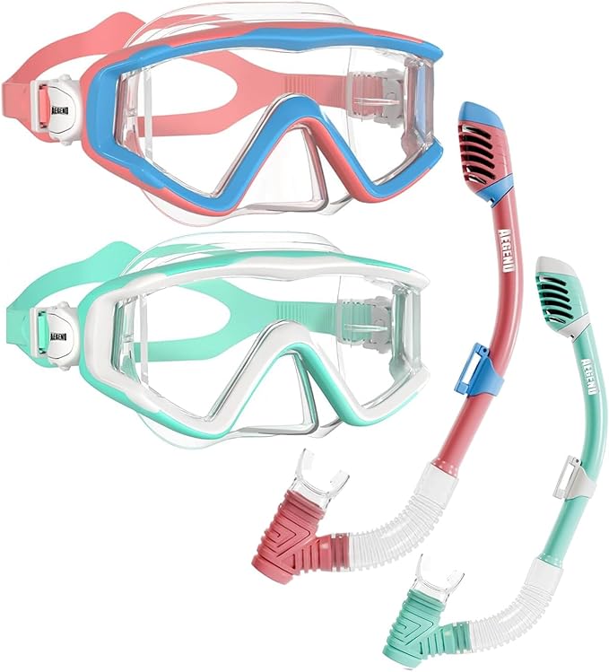 Aegend Snorkeling Gear for Adults Youth Kids, Snorkel Mask with Top Dry Valve - Panoramic View Anti-Leak and Anti-Fog with Mesh Bag for Snorkeling, Scuba Diving, Freediving & Swimming