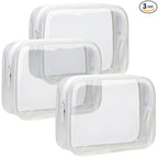 F-color TSA Approved Toiletry Bag 3 Pack Medium - Clear Makeup Bag Travel Quart Size for Women Men, Clear Cosmetic Bag Airport Airline Compliant Carry on Bag, Active White Matte