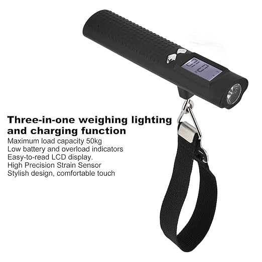 3 in 1 Digital Luggage Scale, 110lbs Capacity LCD Display Portable Hanging Suitcase Weight Scale with Flashlight for Travel