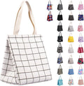 iknoe Insulated Lunch Bag for Women & Adults, 9L Foldable Wide-Open Cooler Bag with Pockets, Leakproof & Portable, for Picnic, Office, Beach(White grid)