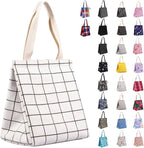 iknoe Insulated Lunch Bag for Women & Adults, 9L Foldable Wide-Open Cooler Bag with Pockets, Leakproof & Portable, for Picnic, Office, Beach(White grid)