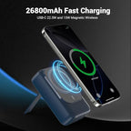 Magnetic Wireless Power Bank 26800mAh, PD 22.5W Type-C Fast Charging Portable Charger 5 Outputs, Battery Pack for Magsafe Built in 2 Cables with Stand LED Display for iPhone 17/16/15/14/13/12-Blue