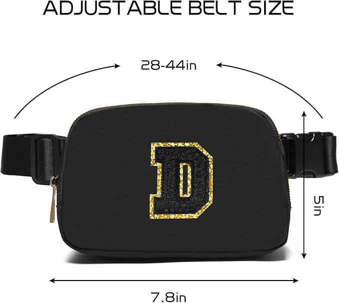 Gitus Belt Bag Fanny Pack Crossbody Bags with Initial Letter Patch Gifts for Wife Older Women Mother Coworker Bridesmaid Anniversary Travel Gifts Beach Gifts (Black-D)