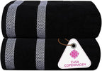 CASA COPENHAGEN Solitaire 2Pcs 100% Egyptian Cotton Large Designer Bathsheet Towels Gift Set- Black, 600GSM, 35"x70" 2Bath Sheet Towels for Bathroom Set for Women & Men