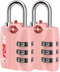 Forge Open Alert TSA Approved Luggage Locks - 3 Digit Combination, Easy Read Dials, Zinc Alloy Body - Ideal Travel Lock for Luggage, Suitcases, Bags & Toolboxes. Pink 2 Locks.