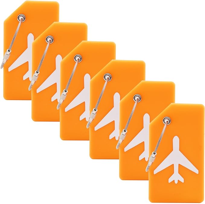 6 Pack Silicone Luggage Tag for Suitcases with Stainless Loop, Privacy Protection Travel Bag Tags Perfect to Quickly Spot Baggage Handbag (Orange)