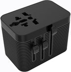 Universal Travel Adapter, European Travel Plug Adapter 5-in-1 PD Fast Charging with Surge Protection & Fuse, International Power Adapter for US EU UK AU - Black