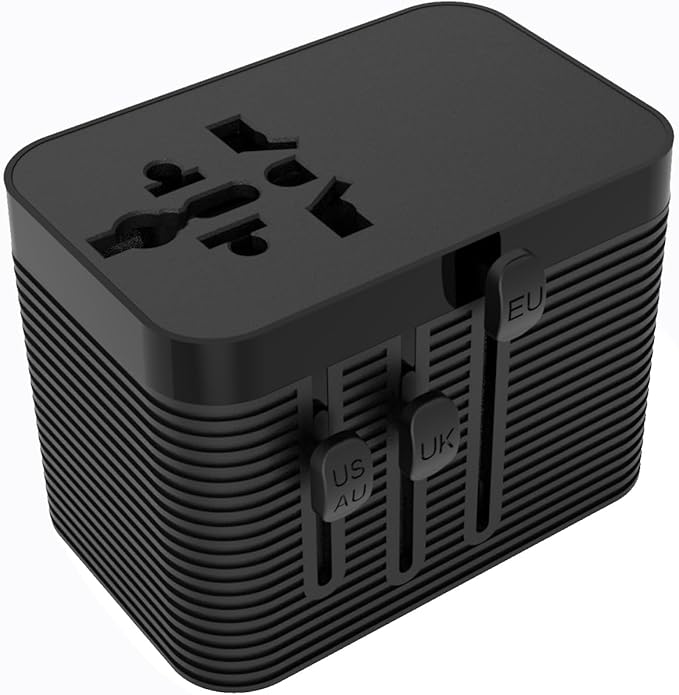 Universal Travel Adapter, European Travel Plug Adapter 5-in-1 PD Fast Charging with Surge Protection & Fuse, International Power Adapter for US EU UK AU - Black