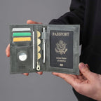 CONTACTS Full Grain Leather Passport Holder RFID Blocking Travel Passport Wallet Compatible with Airtag Passport Cover Case with 4 Cards Slots, Coin Pocket (Gray)