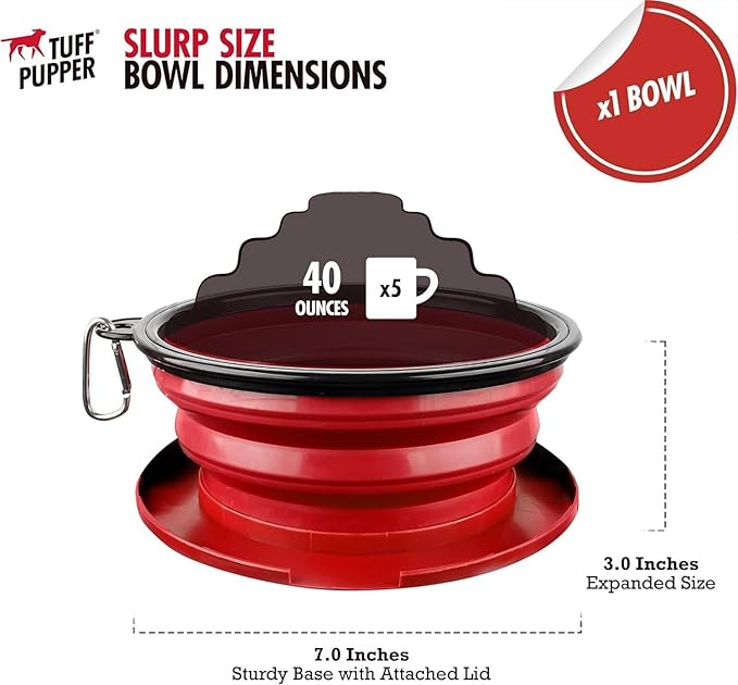 Tuff Pupper SuperBigSlurp Collapsible Dog Bowls, Extra Large Capacity, Portable, Food Safe, Odorless, Non-Toxic Silicone