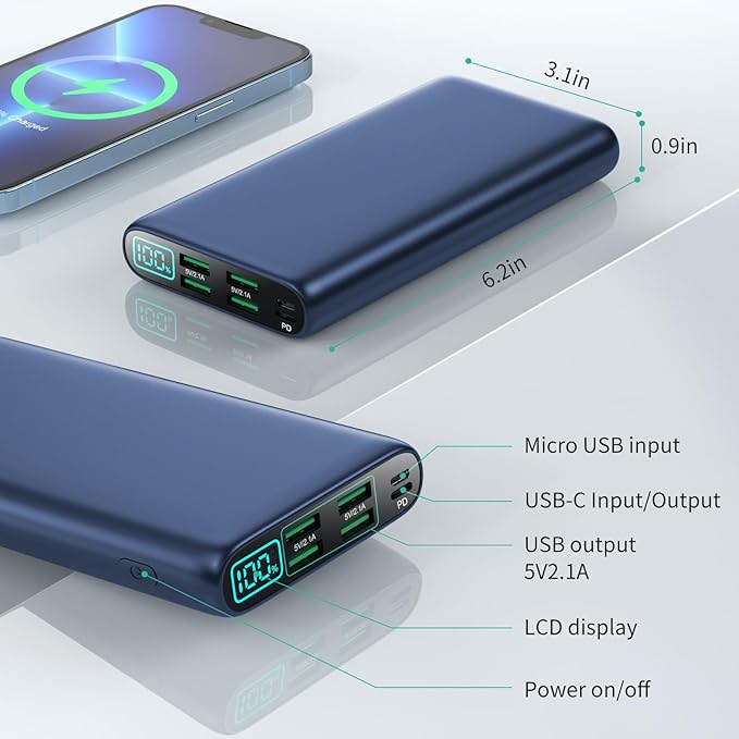 Portable Charger 38800mAh Power Bank with 5 Outputs & 2 Inputs,PD USB C In&Out Fast Phone Charging External Battery Pack Backup,Travel Essential Outdoor for iPhone 17/16,Android Samsung Galaxy-Navy
