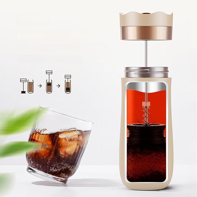 Travel French Press Coffee Maker 12oz Portable French Coffee Cup Double Walled Stainless Steel Vacuum Insulated Coffee Mug and Tea Maker Mini Vacuum Great for Camping and Traveling