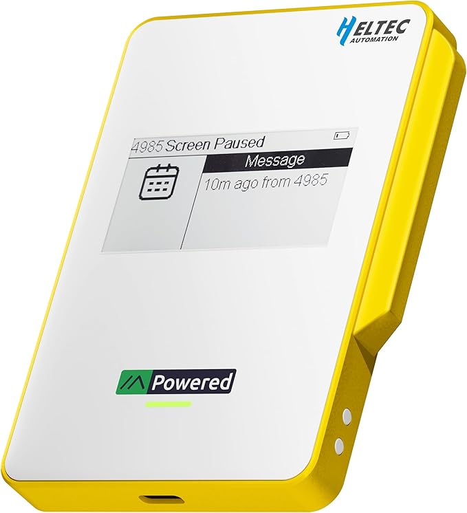 Heltec Meshtastic & LoRa Compatible Magnetic Power Bank with nRF52840 and SX1262 Chips E-Ink Display, Wireless Charging 5000mAh for Outdoor Emergency - MeshPocket Qi2 (Yellow)