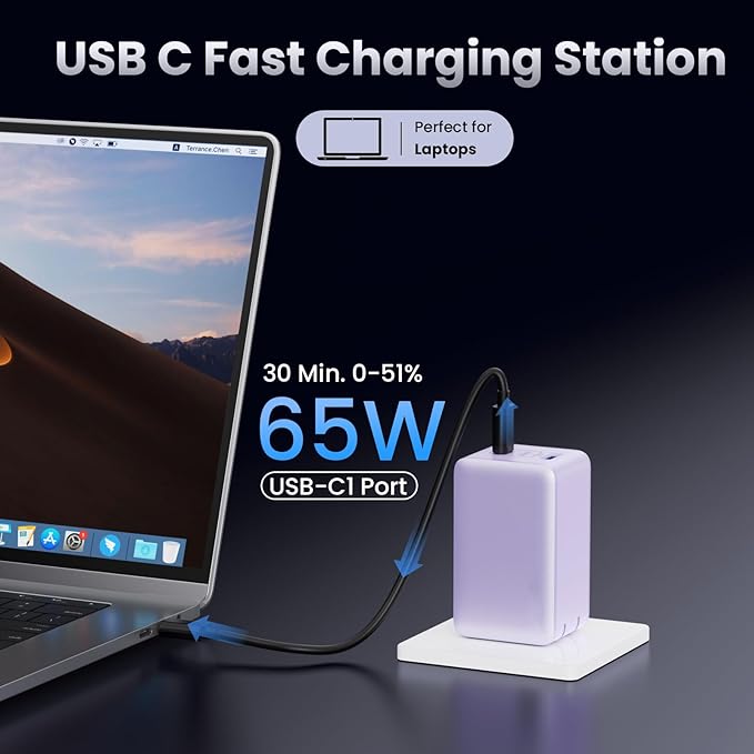 128W USB C Wall Charger,GaN III 3-Port Fast Charging Station,PD QC Foldable Charger Block Portable 65W Laptop Adapter for MacBook Pro/Air,iPad Pro,Galaxy S23,Dell XPS 13,iPhone 17/16/Pro etc