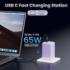128W USB C Wall Charger,GaN III 3-Port Fast Charging Station,PD QC Foldable Charger Block Portable 65W Laptop Adapter for MacBook Pro/Air,iPad Pro,Galaxy S23,Dell XPS 13,iPhone 17/16/Pro etc