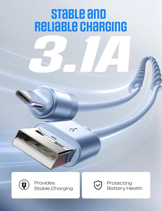 LISEN Coiled USB C Cable, 2 Pack for Android Auto & CarPlay Cable, Short USB A to USB C Cable Compatible with iPhone 17/16/15, Samsung Galaxy S25/S24/S23 A15/A14, Google Pixel 9/8, Blue 4FT