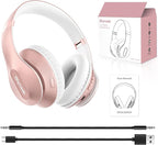Wireless Bluetooth Headphones Over Ear 65H Playtime HiFi Stereo Headset with Microphone and 6EQ Modes Foldable Bluetooth V6.0 Headphones for Travel Smartphone Computer Laptop Rose Gold