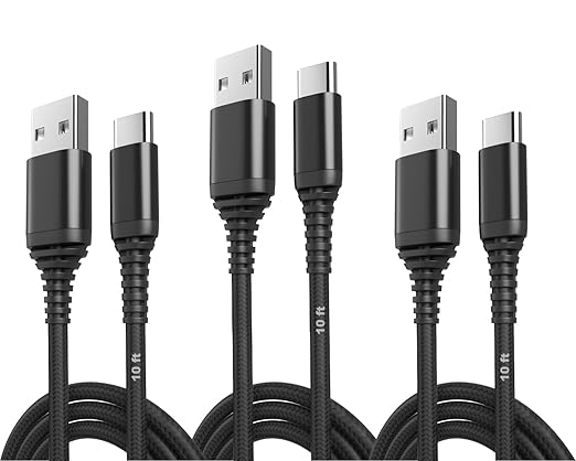 (3 Pack - 10ft USB Type C to USB A Cables - QC Fast Charging 10 feet Braided Cords Compatible with iPhone 15, MacBook Pro, iPad mini 6, Air 4, Galaxy S23, Note, Pixel, Moto Edge Android
