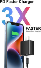 i Phone 14 13 12 Fast Charger 20W PD USB C Wall Charger with 6FT Fast Charging Cable for iPhone 14/14 Pro/14 Pro Max/14 Plus/13/12/11/Pro/Pro Max/Mini/Xs Max/X, iPad - Black