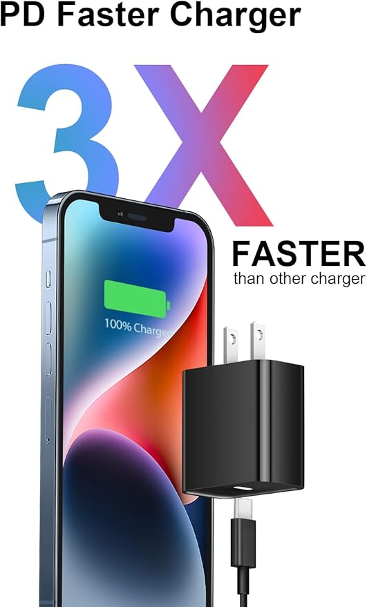 i Phone 14 13 12 Fast Charger 20W PD USB C Wall Charger with 6FT Fast Charging Cable for iPhone 14/14 Pro/14 Pro Max/14 Plus/13/12/11/Pro/Pro Max/Mini/Xs Max/X, iPad - Black