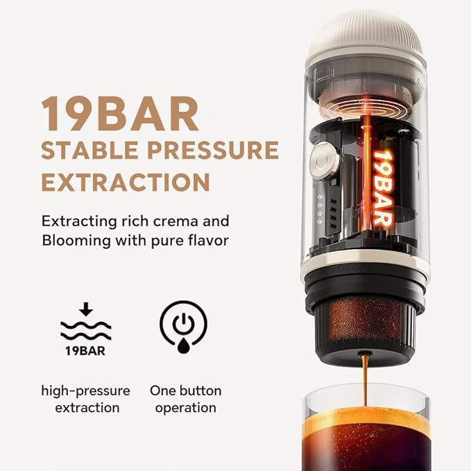 Portable Espresso Machine For Travel, USB-C Charging, Self-Heating Electric Espresso Maker, 19 Bar Mini Coffee Maker On the Go For Camping/Hiking, Ground Coffee & NESPRESSOpods (Champagne)