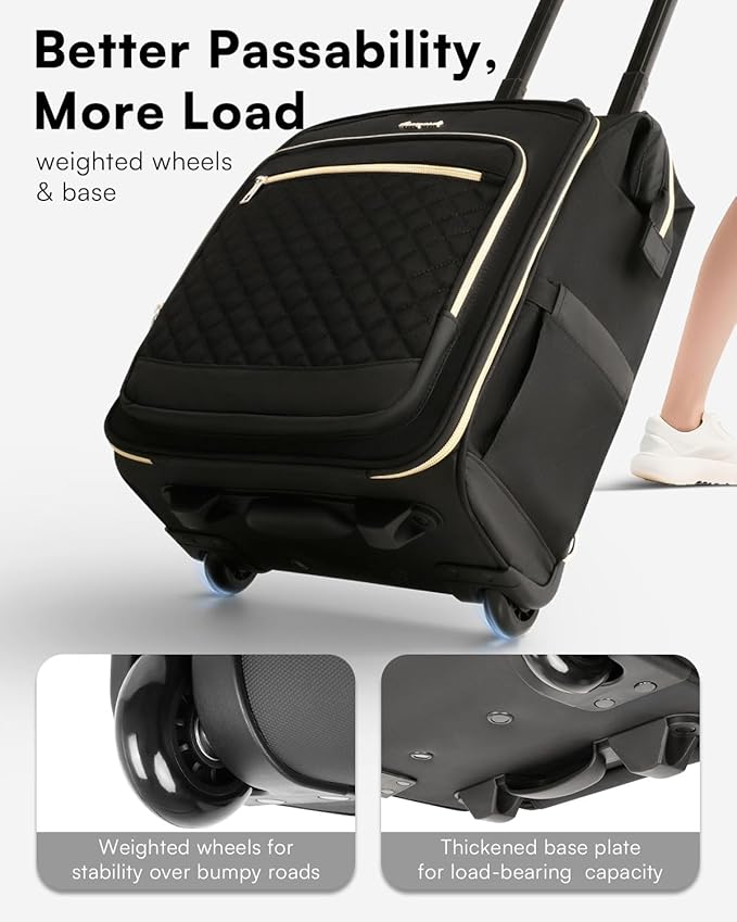 Rolling Backpack for Women, Travel Backpack with Wheels, Vertical Storage Wheeled Laptop Backpack, Overnight Underseat Carry on Luggage for College Business Work, Stylish Rolling Laptop Bag, Black