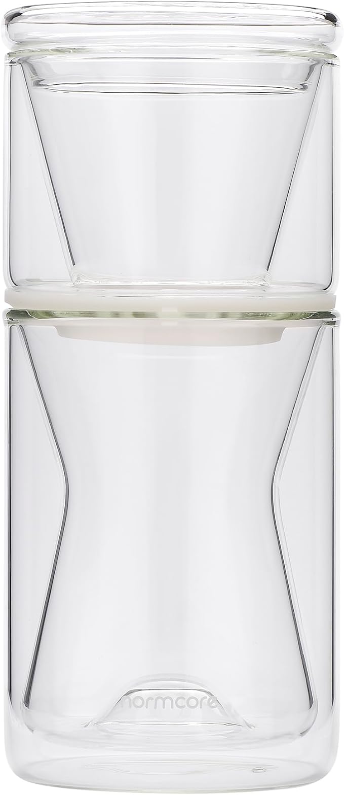Normcore Pour Over Coffee Maker 2.0 (320ml / 10.8oz) – Double Wall Borosilicate Glass Coffee Dripper, Portable with EVA Case, Fits 185 Wave Filter, Manual Pour Over Coffee Brewer, Clear