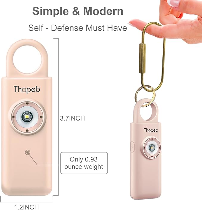 Thopeb– Personal Safety Alarm for Women–135dB Siren, Strobe Light and Rechargeable - Safety Alarm Keychain for Women (Metallic Rose)