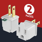PLUGTUL 2 Prong to 3 Prong Outlet Adapter, Polarized Grounded Outlet Converter, Wall Outlet Plug for Household, Workshops, ETL Listed, 2-Pack, White