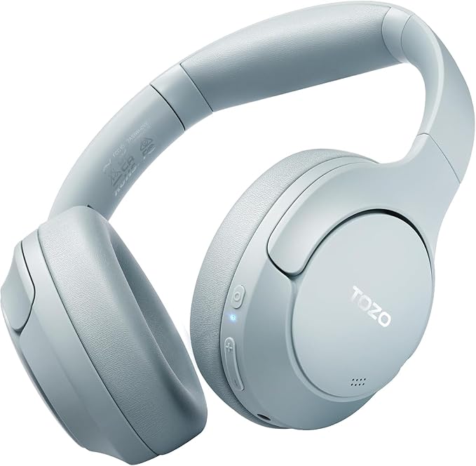 TOZO Hybrid Active Noise Cancelling Headphones, Wireless Over Ear Bluetooth Headset, 60H Playtime, Hi-Res Audio Custom EQ via App Deep Bass Comfort Fit Ear Cups, for Home Office Travel Blue