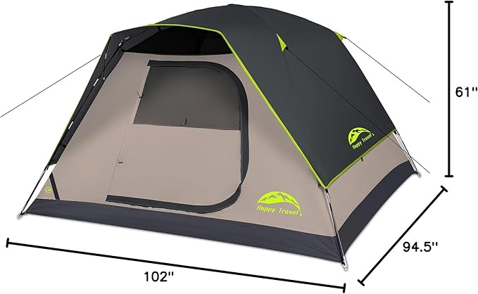 Happy Travel Camping Tent, 4/6 Person Dome Tents for Camping with Rainfly, Waterproof Clip Easy Setup Portable Family Tent with Mesh Windows, 20% More Headroom Backpacking Tents for Camping & Hiking