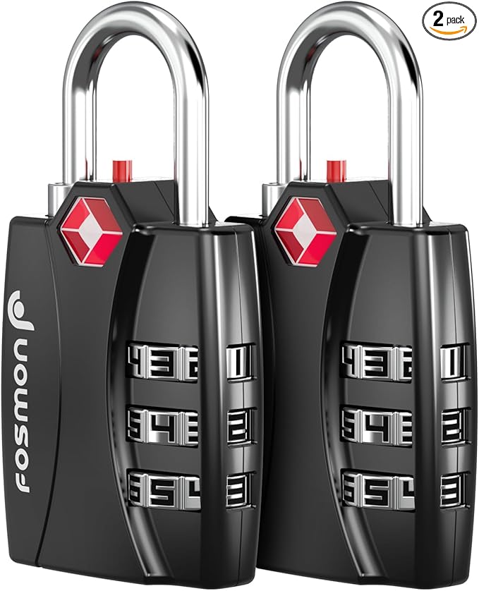 Fosmon TSA Approved Locks for Luggage. Suitcase Locks with Open Alert Indicator, 3 Digit Combination Padlock with Alloy Body for Travel, Backpack Zipper Anti Theft, Locker, Gym, Gun Case, Tent- 2 Pack