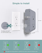 Addtam Surge Protector Outlet Extender, Multi Plug Wall Outlet with 4 USB Ports(PD 20W), 3-Sided 1800J Power Strip Plug Extension Outlet Splitter, Gray
