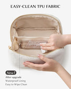 EACHY Travel Makeup Bag, Large Capacity Cosmetic Bag for Women, Waterproof PU Leather, Flat Open Portable Toiletry Bag for Skincare, Brushes & Travel Essentials
