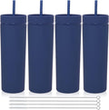 Volhoply 20oz Plastic Skinny Tumblers Bulk 4 Pack,Double Wall Tumbler with Lid and Straw,Reusable Travel Iced Coffee Mug,BPA Free Matte Acrylic Water Cups With Straw for Party,DIY Gifts(Navy, 4 Set)