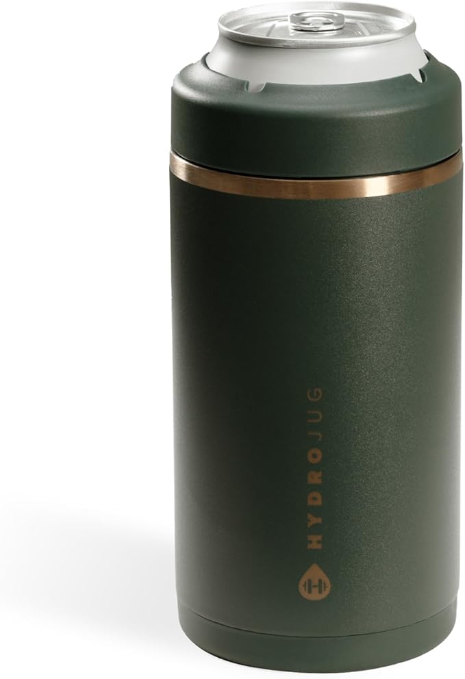 HydroJug Standard Can Cooler - 2-in-1 Insulated Can Cooler Cup - Stainless Steel Can Holder with Non-Slip Rubber Base - Screw-Top Lid - Dishwasher Safe - 16oz, Pine