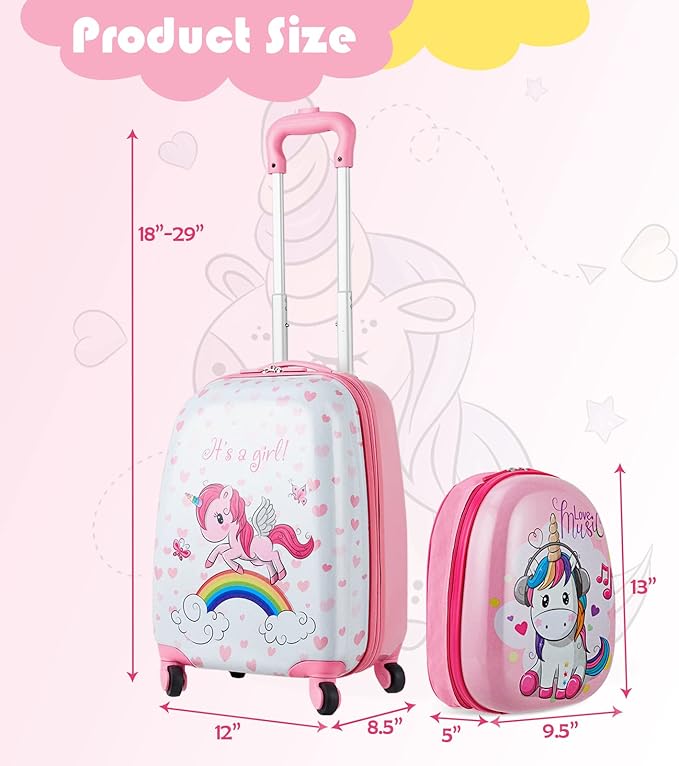 Goplus 2PC Kids Luggage, 12" & 16" Kids Carry On Luggage Set with 4 Spinner Wheels, Lightweight Rolling Spinner Suitcase for Children Toddlers Boys and Girls Travel