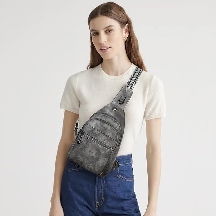 LATMAP Sling Bag For Women Faux Leather Small Casual Daypack Backpack Fanny Pack Crossbody Chest Bags Purse