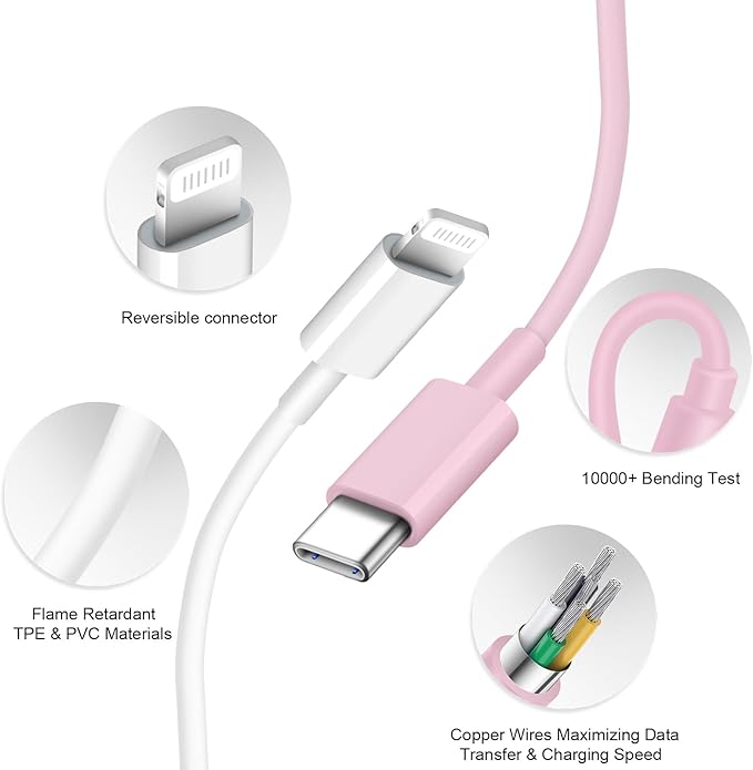 iPhone Charger Fast Charging USB C Charger Block Type C Charging iPad Chargers with 6FT C Chargers Cord Compatible with iPhone14/14 Pro Max/13/13Pro/12/12 Pro/11,iPad(Pink